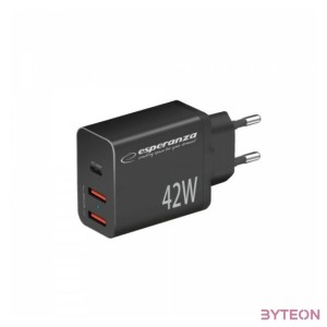 Esperanza EZC106K Quick Power Charger 42W USB-C PD 30W , 2xUSB-A 12W Black