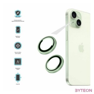 FIXED kameralencse védő biztonsági üveg Apple iPhone 15,15 Plus készülékekhez, világoszöld kerettel, FIXGC2-1200-LGGRE