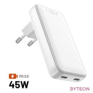 FIXED Slim 2xUSB-C úti töltő GaN PD 45W-os fehér