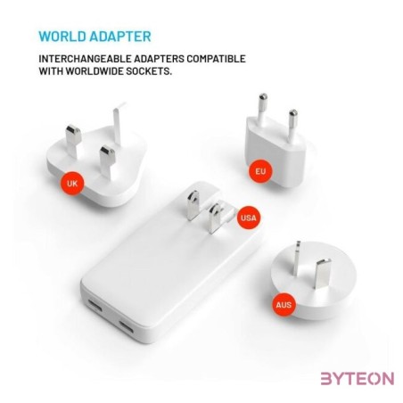 FIXED Slim Traveller 2xUSB-C utazási töltő világadapter GaN 45W, fehér
