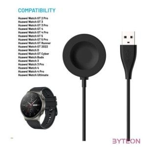 FIXED USB-A töltőkábel Huawei Watch GT 2 Pro,3,3 Pro,4,4 Pro,5,5 Pro okosórához, fekete