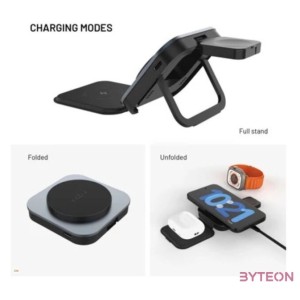 FIXED MagFlex vezeték nélküli töltő, 3 eszköz egyidejű töltése, MagSafe támogatás, szürke