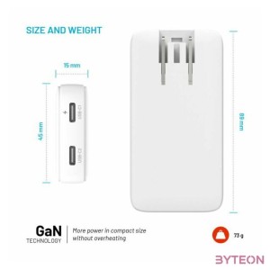 FIXED Slim Traveller 2xUSB-C utazási töltő világadapter GaN 45W, fehér