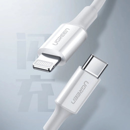 UGREEN USB-C to Lightning Charging Cable, PD 3A, 0.5m (white)