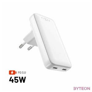 FIXED Slim Traveller 2xUSB-C utazási töltő világadapter GaN 45W, fehér