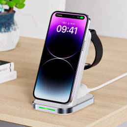 Inductive charger 3in1 Qi with stand Acefast E15 15W (white)