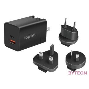 Hálózati töltő 1xUSB  1xUSB-C aljzattal LogiLink 30W GaN PA0301
