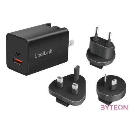 Hálózati töltő 1xUSB  1xUSB-C aljzattal LogiLink 30W GaN PA0301