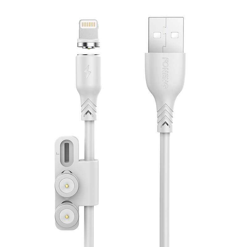 Foneng X62 Magnetic 3in1 USB to USB-C / Lightning / Micro USB Cable, 2.4A, 1m (White)