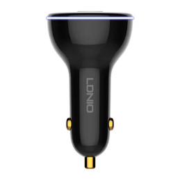 LDNIO C102 Car Charger, USB + 2x USB-C, 160W + USB to Lightning Cable (Black)