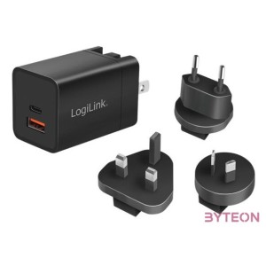 Hálózati töltő 1xUSB  1xUSB-C aljzattal LogiLink 30W GaN PA0301