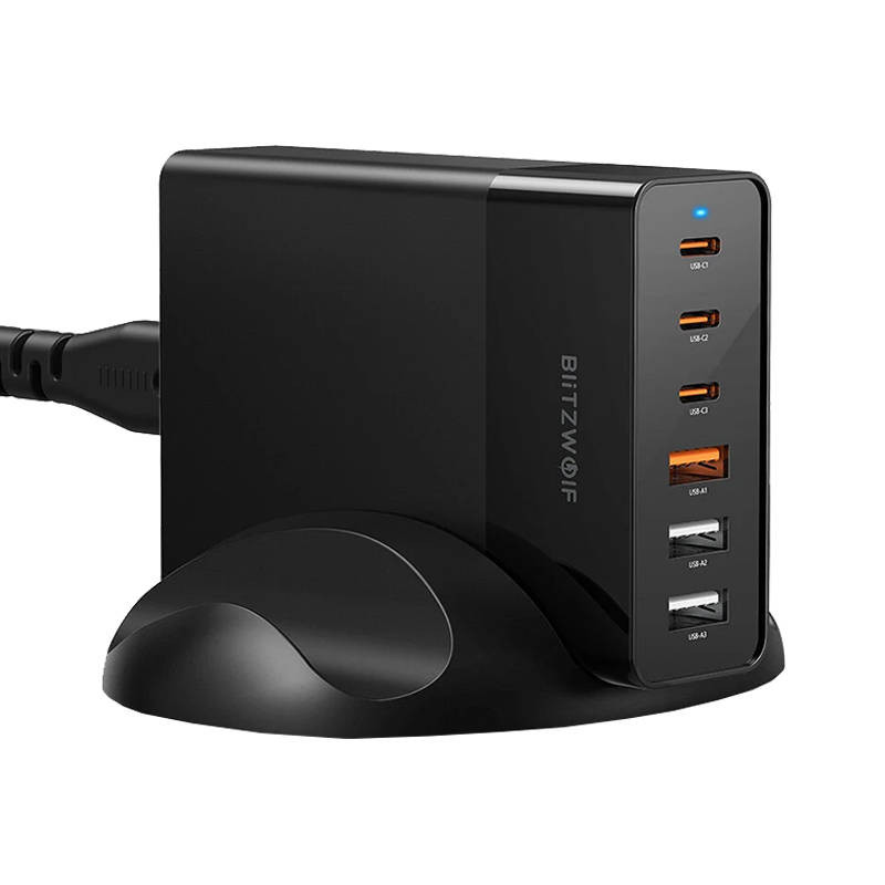 Wall charger Blitzwolf BW-S25, 75W, 3x USB + 3x USB-C (black)