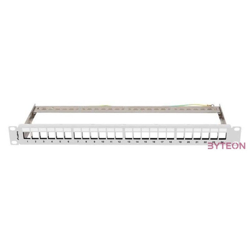 Lanberg Üres patch panel 24 port 1U 19 FTP, árnyékolt, tehermentesítővel, szürke
