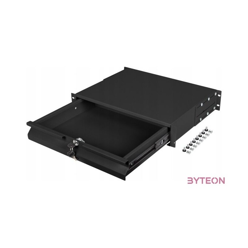 Lanberg 19 fiók 2U,483x360mm 90kg maximum terhelhetőség, 4-pontos szerelés, fekete