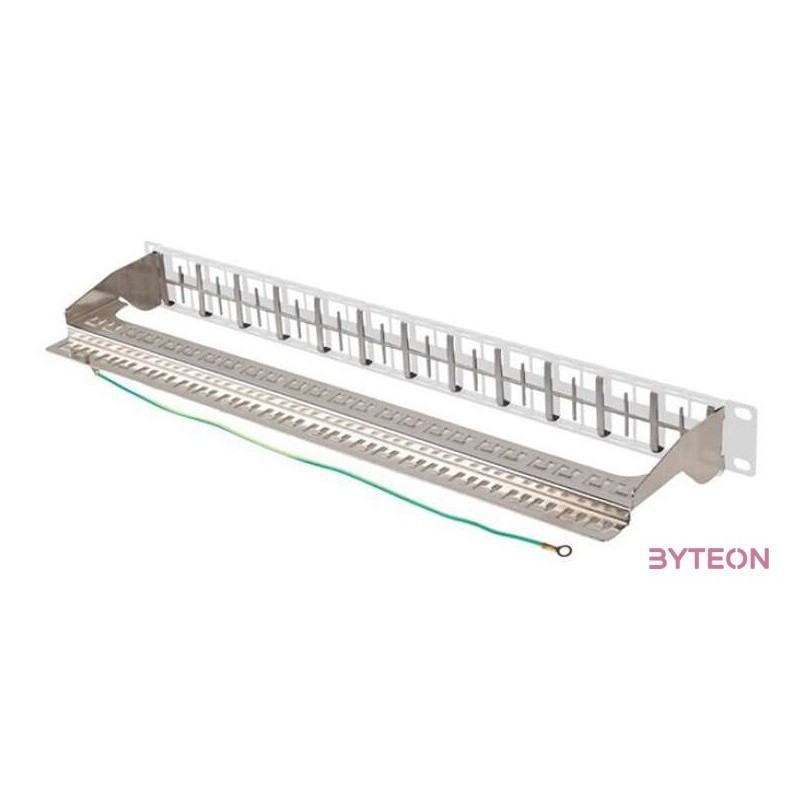 Lanberg Üres patch panel 48 port 1U 19 FTP, árnyékolt, tehermentesítővel, szürke