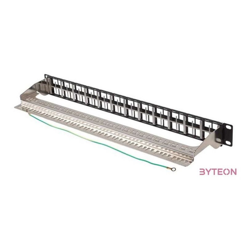 Lanberg Üres patch panel 48 port 1U 19 FTP, árnyékolt, tehermentesítővel, fekete