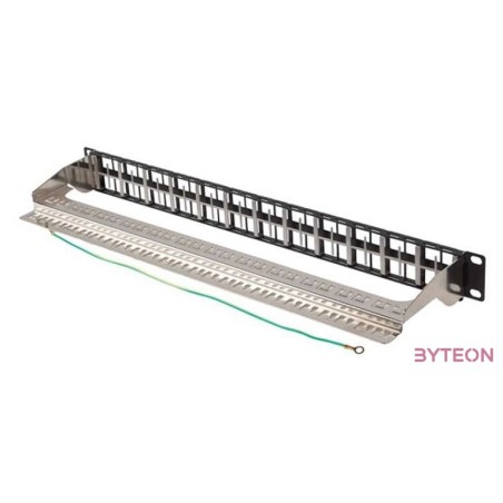 Lanberg Üres patch panel 48 port 1U 19 FTP, árnyékolt, tehermentesítővel, fekete