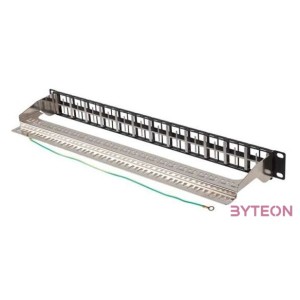 Lanberg Üres patch panel 48 port 1U 19 FTP, árnyékolt, tehermentesítővel, fekete