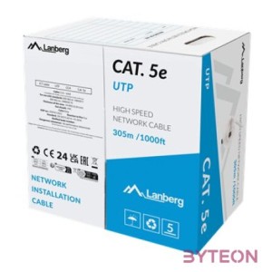 Lanberg Cat.5e U,UTP rézzel bevont (CCA) fali kábel 305m, AWG24, PVC, 100Mhz, Fca, szürke