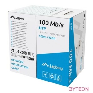 Lanberg Cat.5e U,UTP rézzel bevont (CCA) fali kábel 100m, 100Mb,s, AWG24, PVC, 100Mhz, Fca, szürke