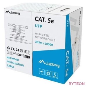 Lanberg Cat.5e U,UTP rézzel bevont (CCA) fali kábel 305m, AWG24, PVC, 100Mhz, Fca, szürke