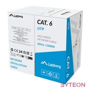 Lanberg Cat.6 U,UTP rézzel bevont (CCA)  fali kábel, 305m, AWG 23, 250Mhz, Fca, szürke