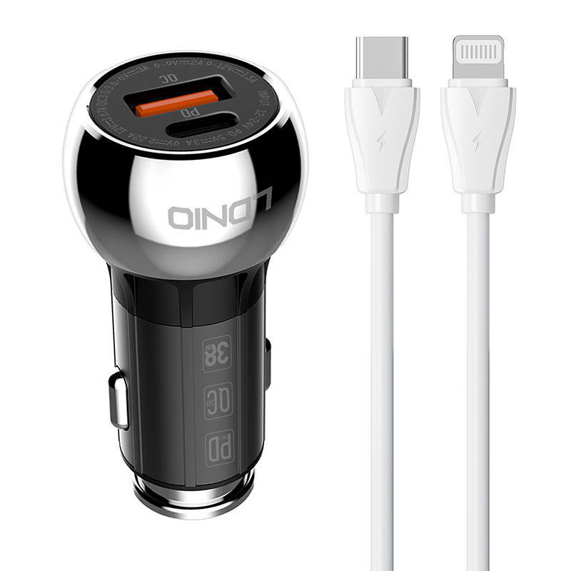 LDNIO C1 USB, USB-C Car charger + USB-C - Lightning Cable