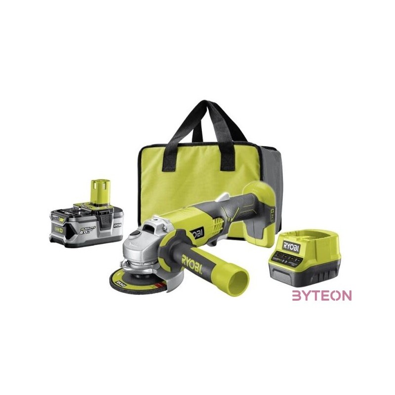 Ryobi 18V One Plus 115mm-es sarokcsiszoló, 1x 4,0Ah akkumulátor, töltő - R18AG-140S