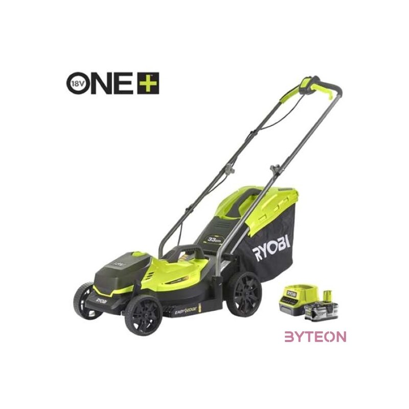 Ryobi 18V One Plus fűnyíró 33 cm vágási szélességgel, 1x 4,0 Ah akkumulátor, töltő - RLM18X33B-40
