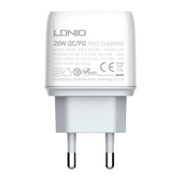 LDNIO A2424C USB, USB-C 20W Wall charger + Lightning Cable