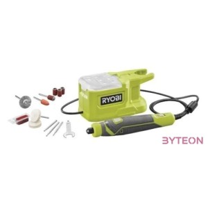 Ryobi 18V One Plus magasfordulatszámú mikrógép, 15x tartozék, akkumulátor és töltő nélkül - RRT18-0