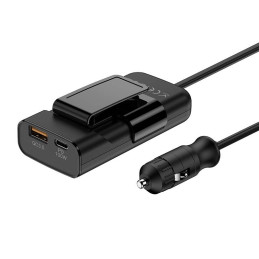 Budi 105W Car Charger, USB + USB-C, PD + QC 3.0 (Black)