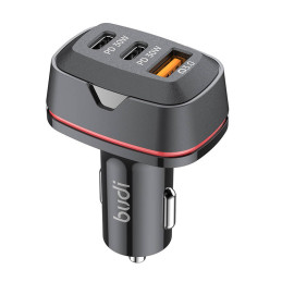 Budi car charger, USB + 2x USB-C, 60W, PD + QC (black)