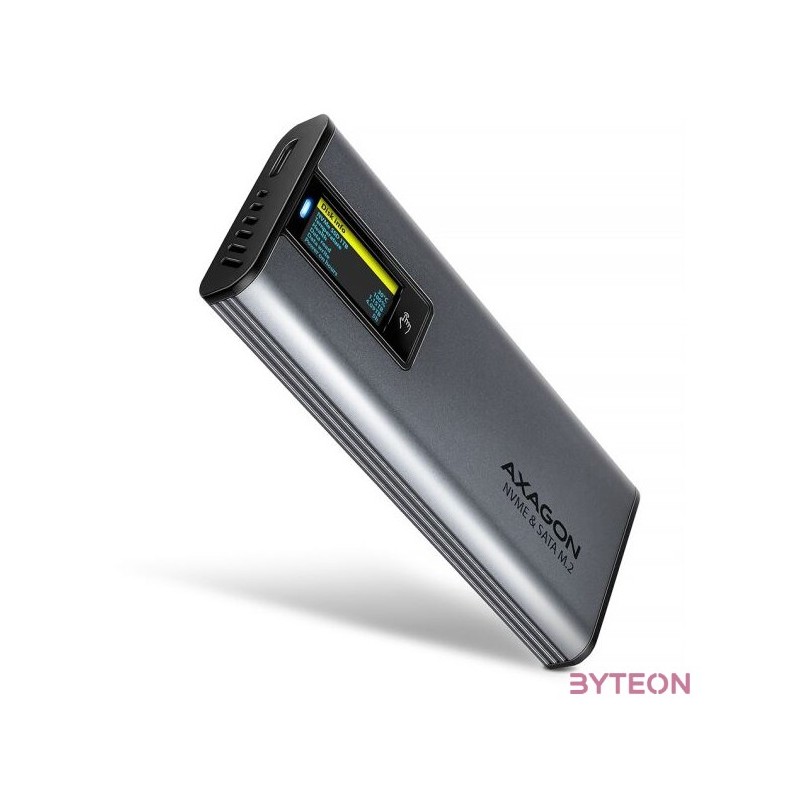 HDD ház Axagon EEM2-SD2 USB-C 10Gbps  M.2 NVMe & SATA SSD DISPLAY box