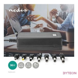 Nedis ACPA105 univerzális AC-DC tápegység, 5V-24V, 36W, 7 cserélhető táp dugó