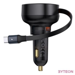 CHG Baseus Enjoyment Pro autós gyorstöltő 60W, USB Type-A  USB Type-C automata behúzós kábel, fekete