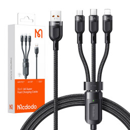 3in1 USB to USB-C / Lightning / Micro USB Cable, Mcdodo CA-0930, 6A, 1.2m (Black)