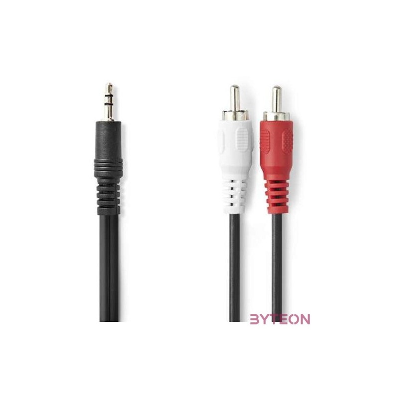 Nedis CAGL22200BK50 sztereo audió kábel, 3,5 Jack dugó - 2 X RCA dugó, hossz 5m