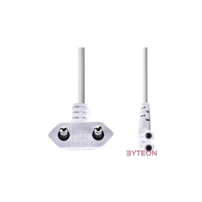 Nedis CEGL11055WT30 tápkábel, Euro dugó,  IEC-320-C7,  pipa, szögben balra, 3m, fehér