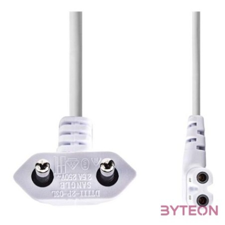 Nedis CEGL11055WT30 tápkábel, Euro dugó,  IEC-320-C7,  pipa, szögben balra, 3m, fehér