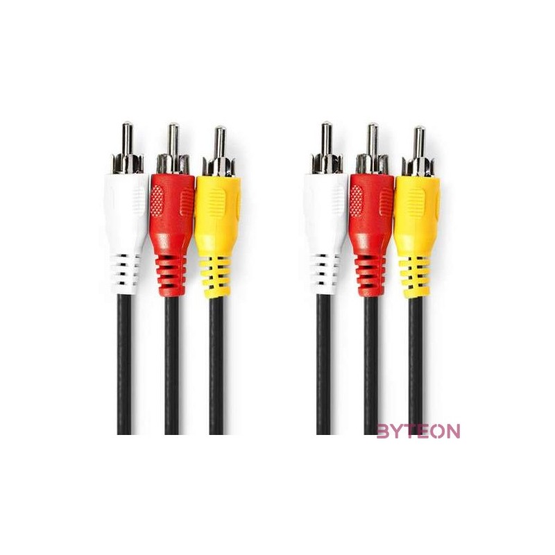 Nedis CVGL24300BK20 kompozit video kábel 3x RCA dugó - 3 RCA dugó, 2m