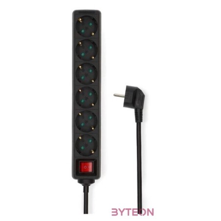 Nedis ESOC650F2BK 6 aljzatos kapcsolós (6-os) elosztó, 5 m, 3680 W, 16 A