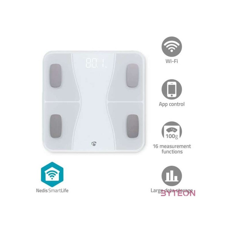 Nedis BTHPS11WT Bluetooth okos személy mérleg, max. terhelés 180kg, Android , IOS