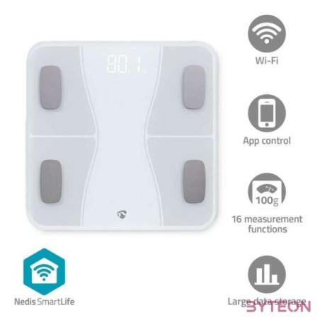 Nedis BTHPS11WT Bluetooth okos személy mérleg, max. terhelés 180kg, Android , IOS