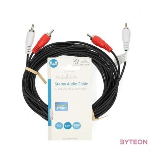Nedis CAGL24200BK50 sztereo audio kábel, 2 X RCA dugó - 2 X RCA dugó, hossz 5m