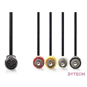 Nedis CAGL20475BK02 audio kábel 5p DIN aljzat - 4 x RCA dugó, hossz 0.20m