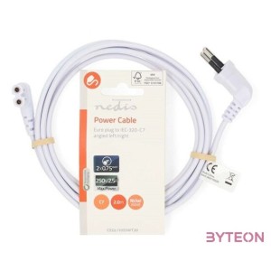 Nedis CEGL11055WT20 tápkábel, Euro dugó,  IEC-320-C7,  pipa, szögben balra, 2m, fehér