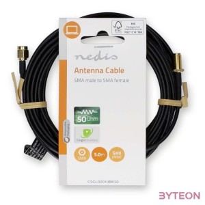Nedis CSGL02010BK50 SMA kábel, SMA férfi,  SMA nő, Aranyozott, 50 Ohm,  árnyékolt, 3,00 m  kerek,  PVC, Fekete