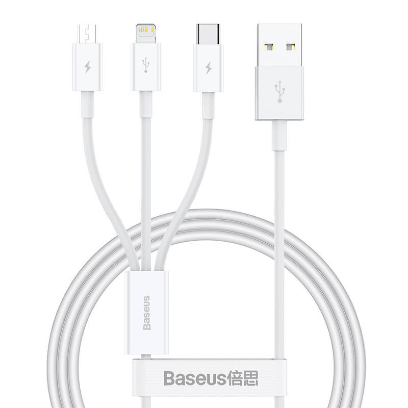 Quick Charge USB to M+L+C  Baseus Superior Data 3.5A 1m (White)