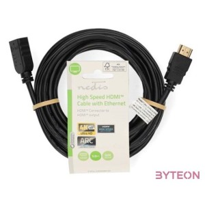 Nedis ultra HD HDMI hosszabbító (toldó) kábel CVGL34096BK10, HDMI dugó - aljzat, 4K60Hz, ARC, 10,2 Gbps, 5 m